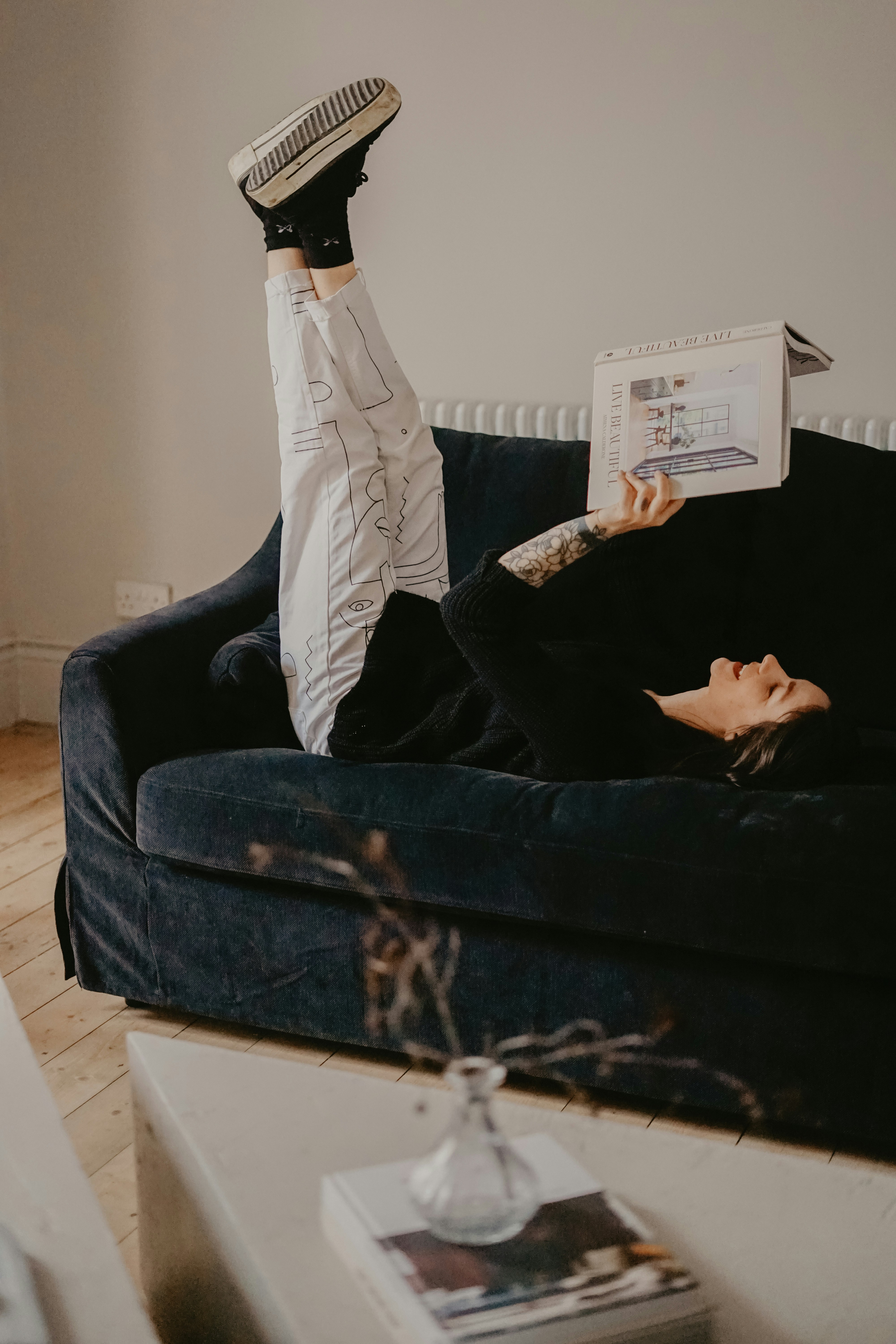 Relaxing on a couch